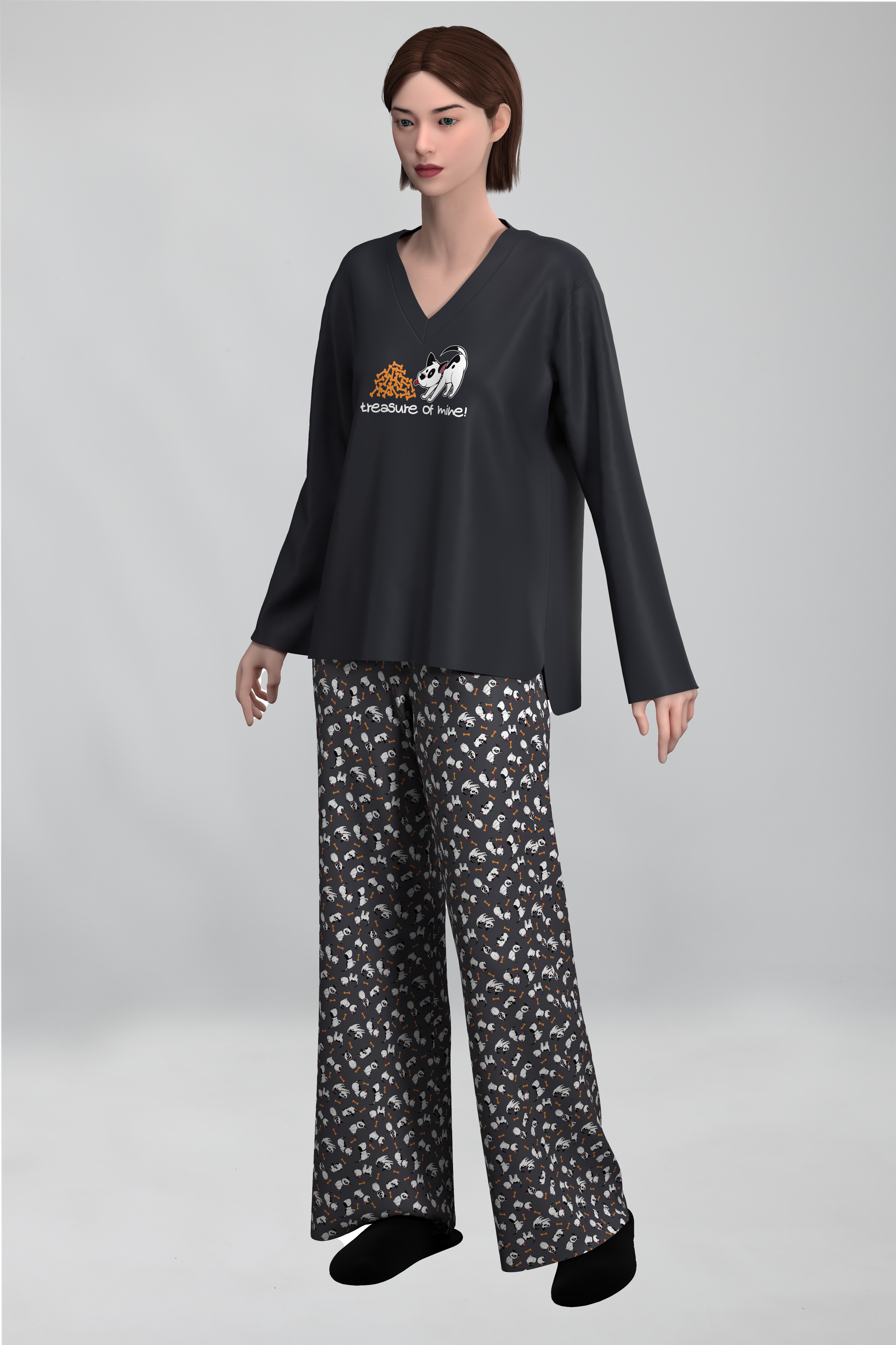 WOMAN SET PJ "V" ALL OVER 'DOGS'